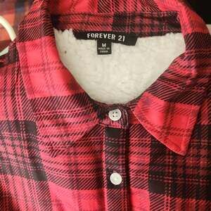 Forever 21 Red and Black Plaid Sherpa Lined Flannel Shirt Jacket